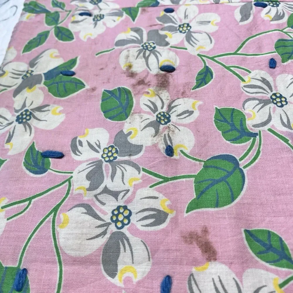 Vtg Handmade Baby Crib Quilt Blanket 48x48" Scrap Pink 4-Square Cotton Patchwork - Picture 8 of 9